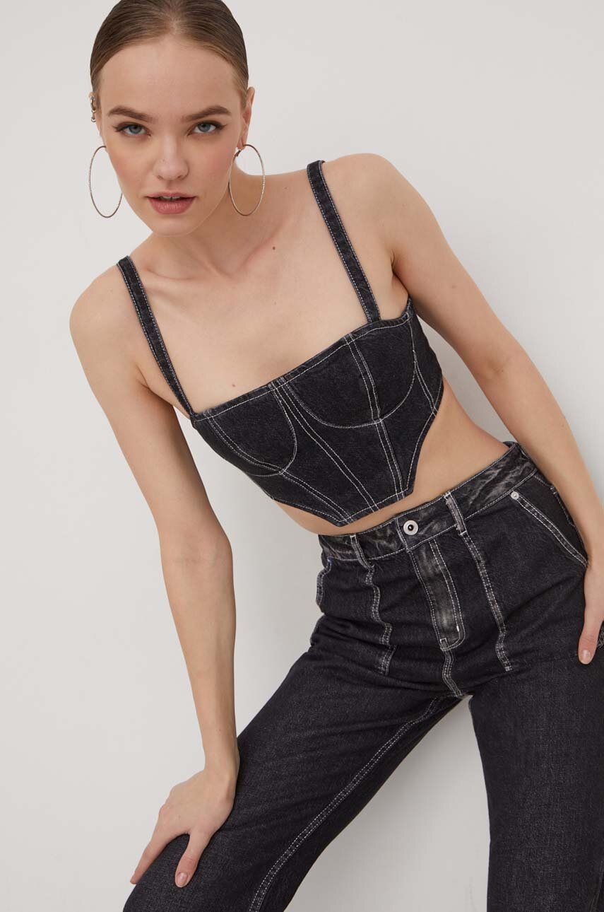 Karl Lagerfeld Jeans top din denim culoarea gri