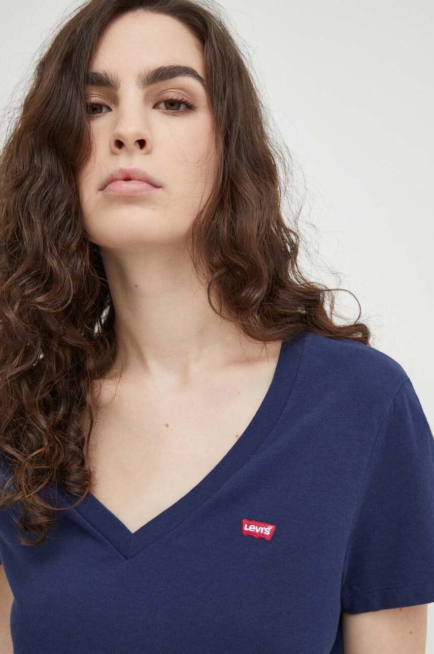 Levi's tricou din bumbac femei, culoarea albastru marin