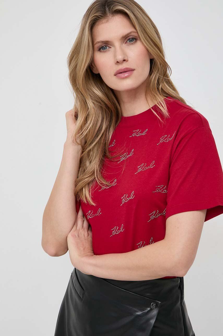 Karl Lagerfeld tricou din bumbac femei, culoarea rosu