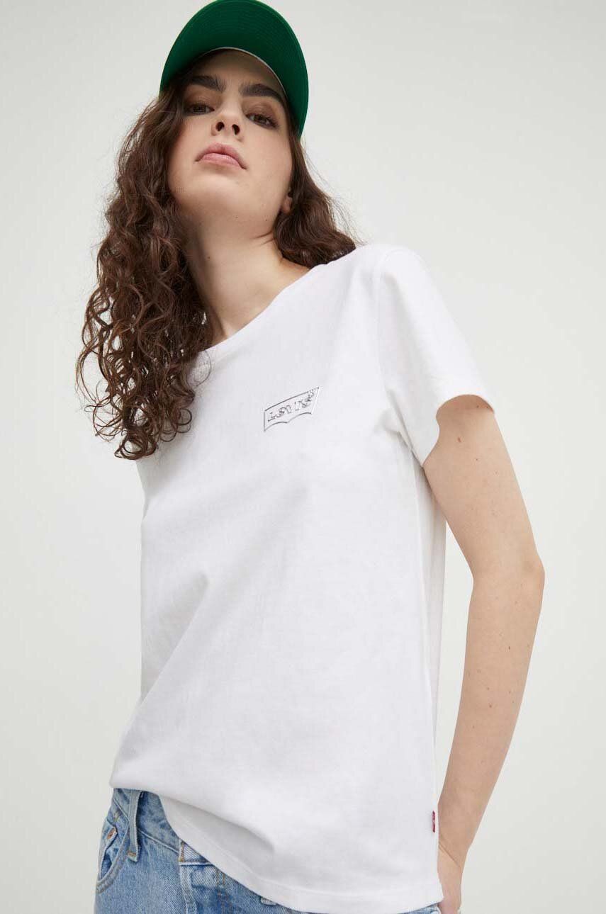 Levi's tricou din bumbac femei, culoarea alb