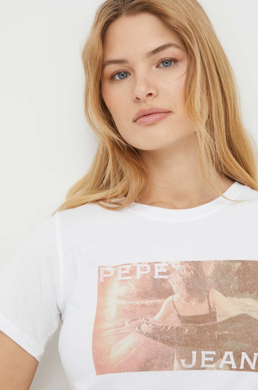 Bavlněné tričko Pepe Jeans HIGI bílá barva - bílá - 100 % Bavlna