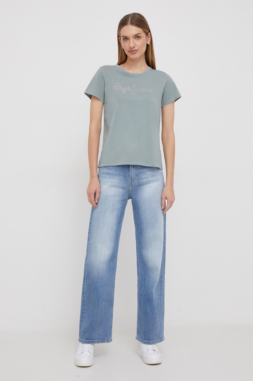 Βαμβακερό μπλουζάκι Pepe Jeans HAILEY γυναικεία, χρώμα: πράσινο PL505749 φωτογραφία