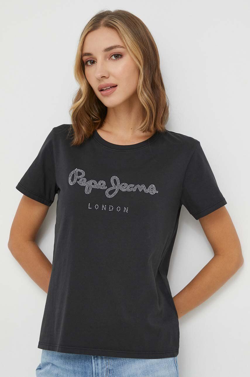 Pepe Jeans tricou din bumbac femei, culoarea negru