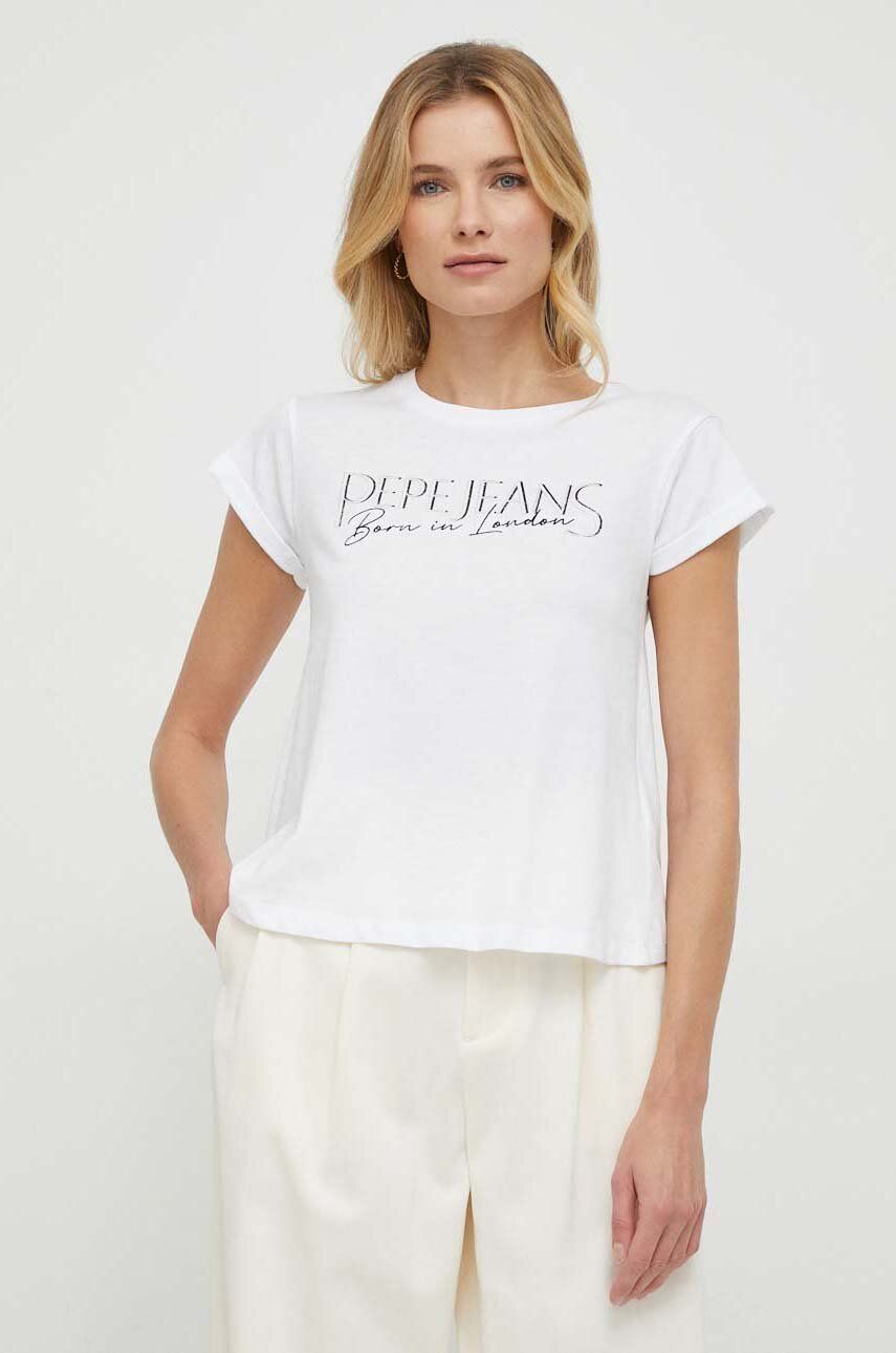 Pepe Jeans tricou din bumbac HANNON femei, culoarea alb