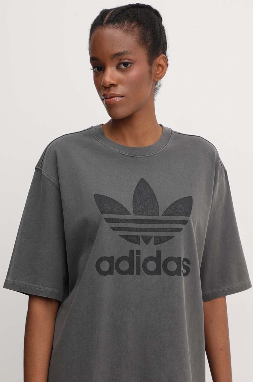 adidas Originals tricou din bumbac Washed Trefoil Tee femei, culoarea gri, IN2268