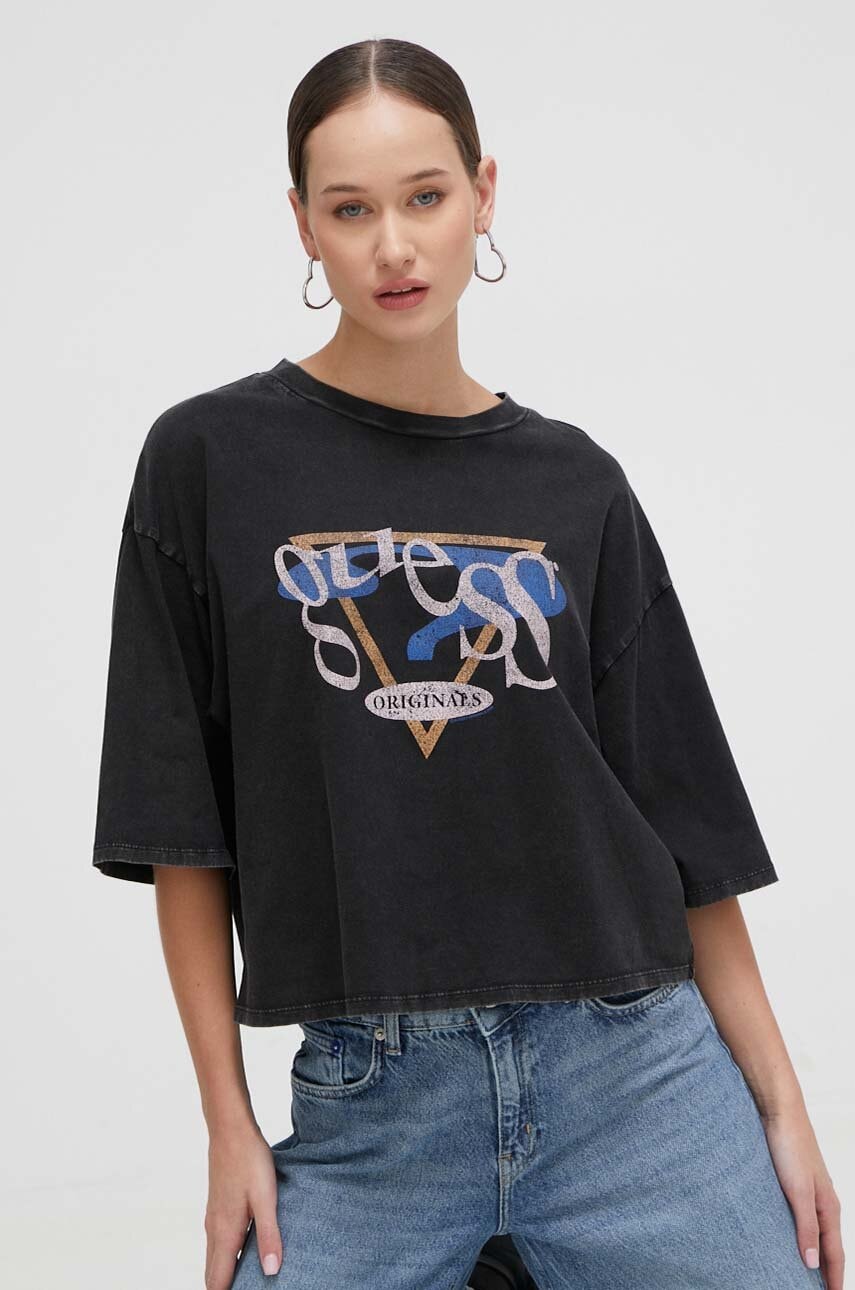 

Хлопковая футболка Guess Originals женский цвет чёрный