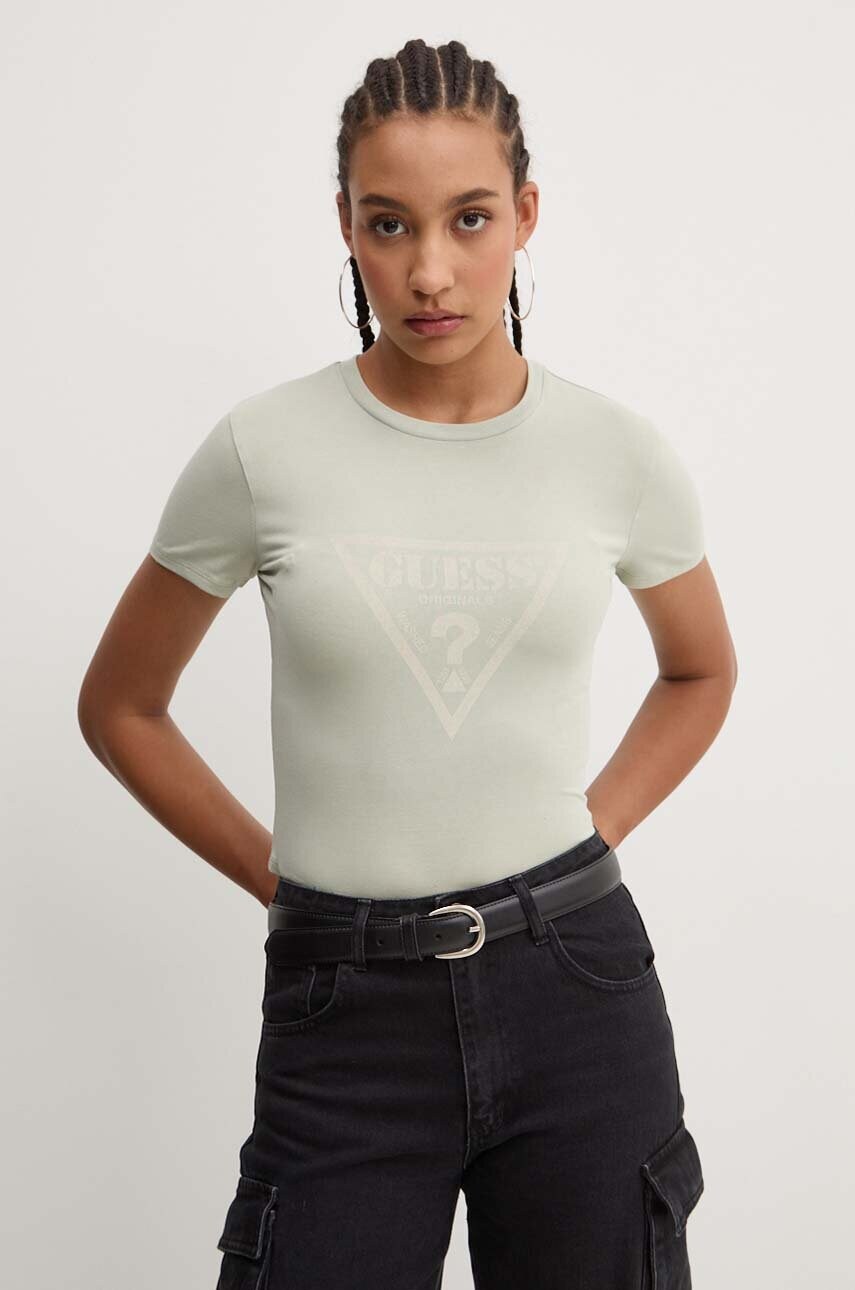 Levně Tričko Guess Originals zelená barva