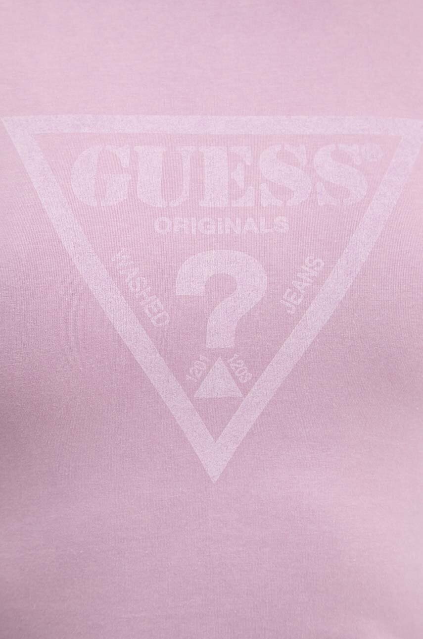 Μπλουζάκι Guess Originals χρώμα: μοβ φωτογραφία