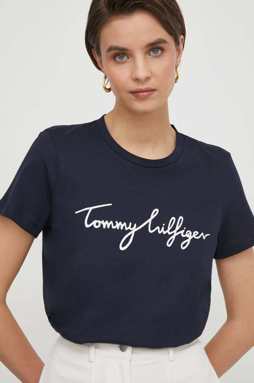 

Памучна тениска Tommy Hilfiger в тъмносиньо WW0WW41674, Тъмносин