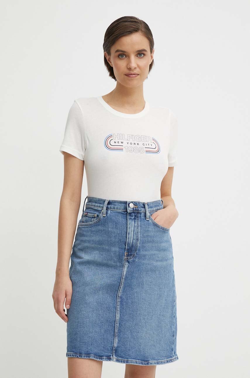 Βαμβακερό μπλουζάκι Tommy Hilfiger γυναικεία, χρώμα: μπεζ φωτογραφία