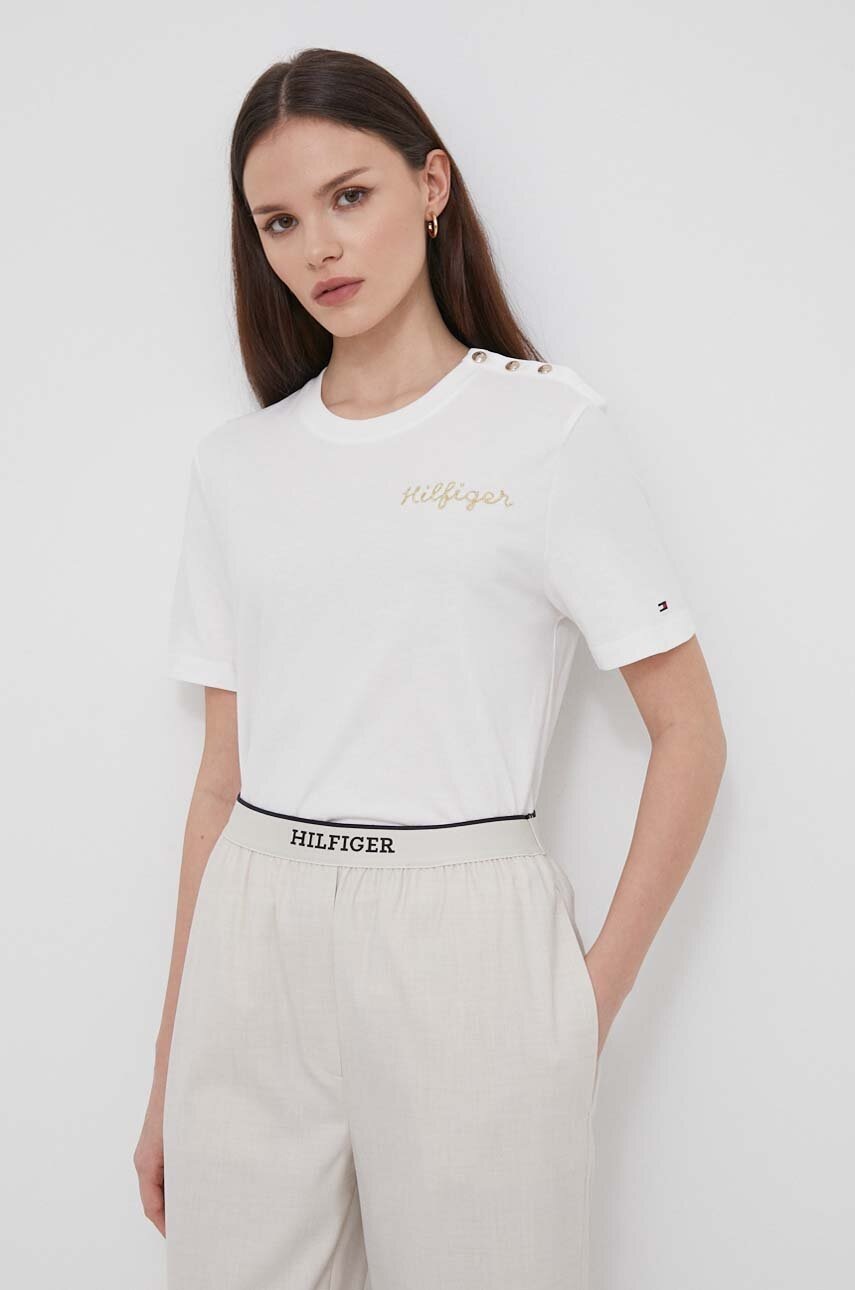 

Памучна тениска Tommy Hilfiger в бежово WW0WW41211, Бежов