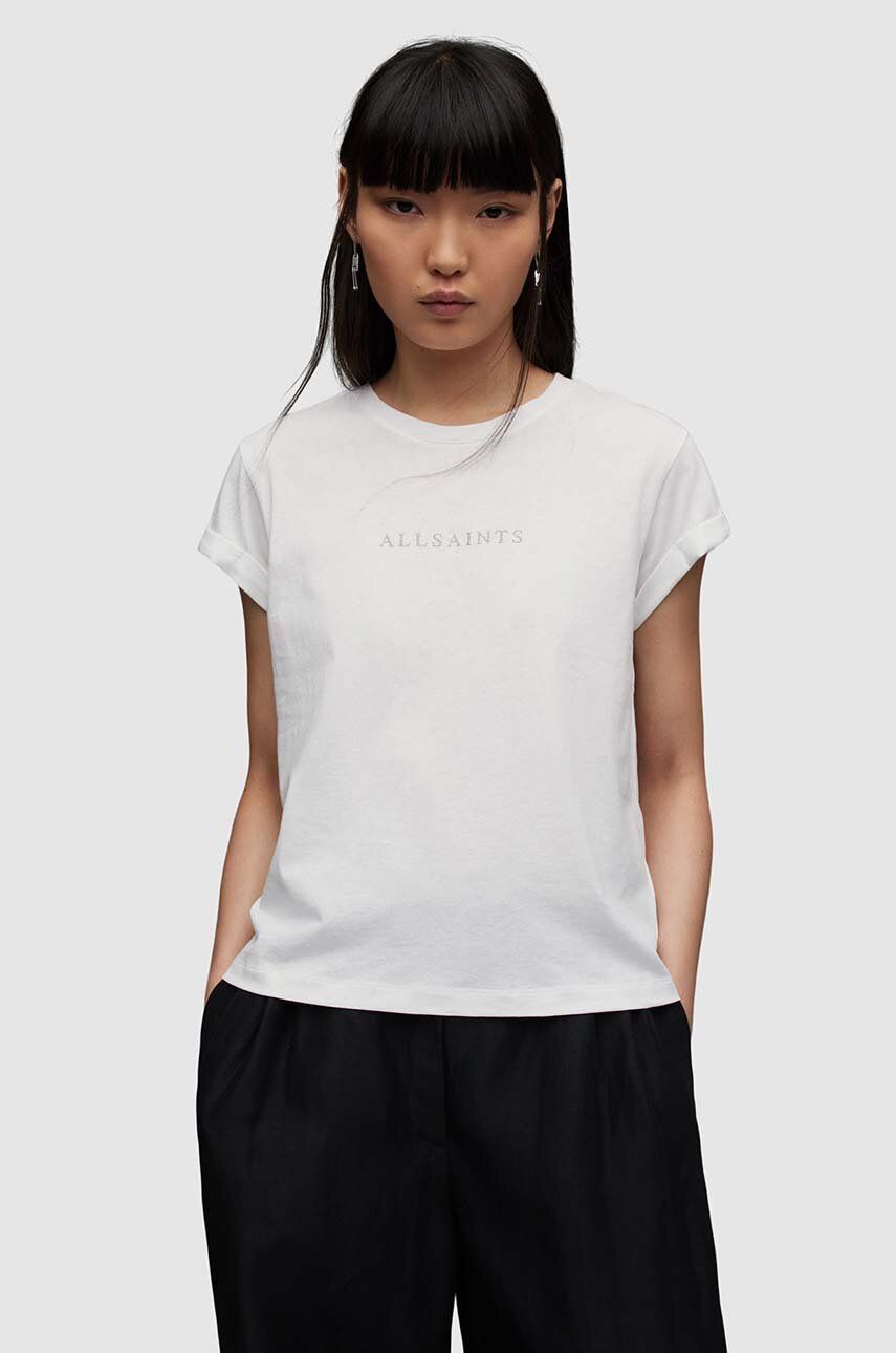 AllSaints tricou din bumbac Anna femei, culoarea alb