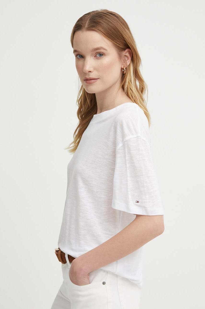 

Тениска с лен Tommy Hilfiger в бяло WW0WW41196, Бял