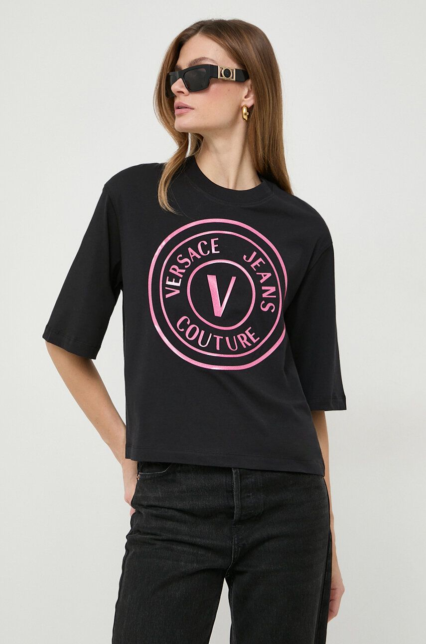 Levně Bavlněné tričko Versace Jeans Couture černá barva, 76HAHG05 CJ00G