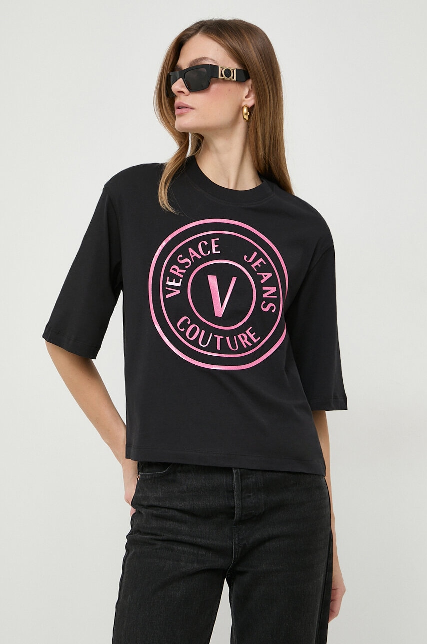 

Бавовняна футболка Versace Jeans Couture жіночий колір чорний
