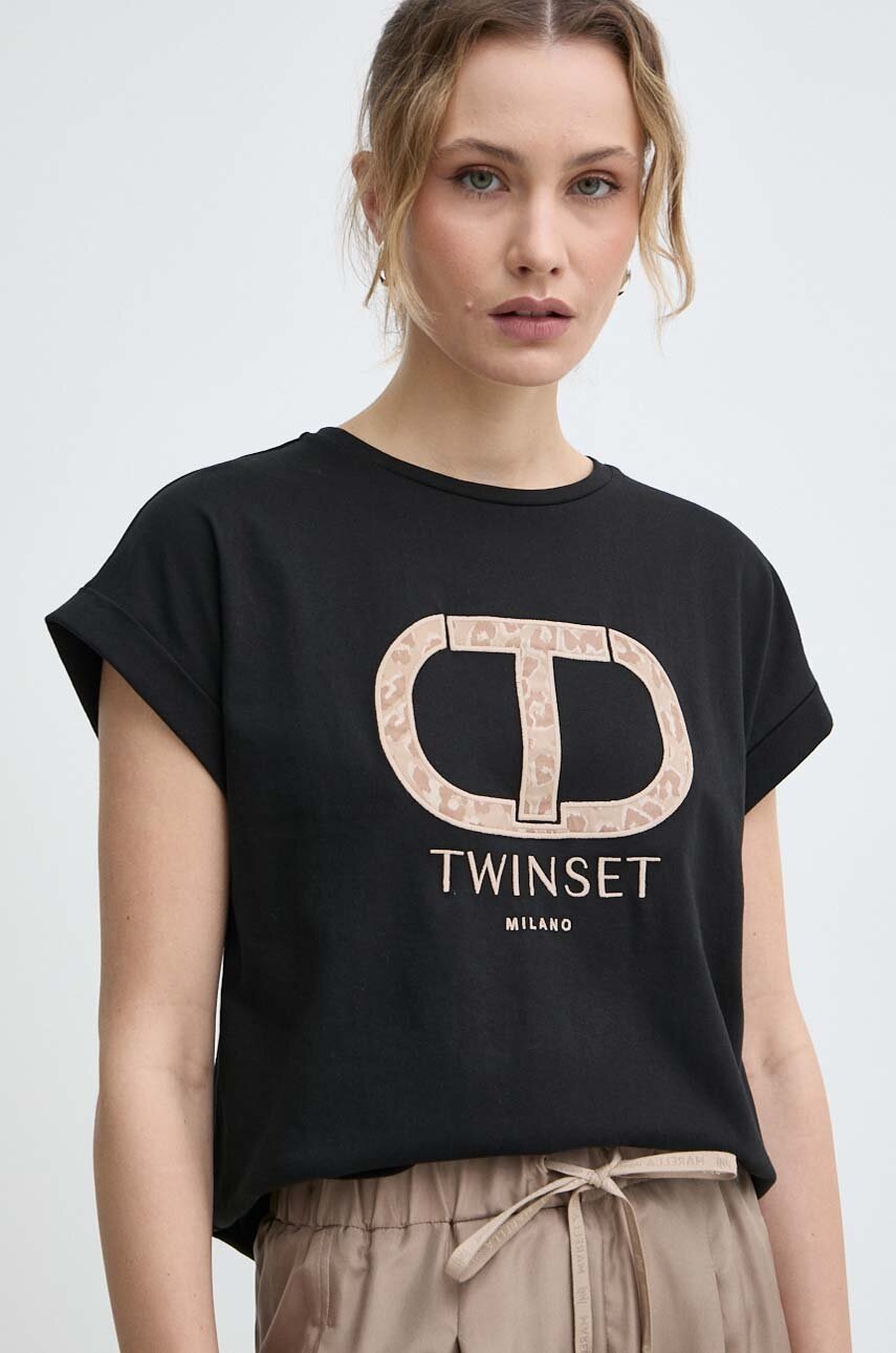 

Памучна тениска Twinset в черно, Черен