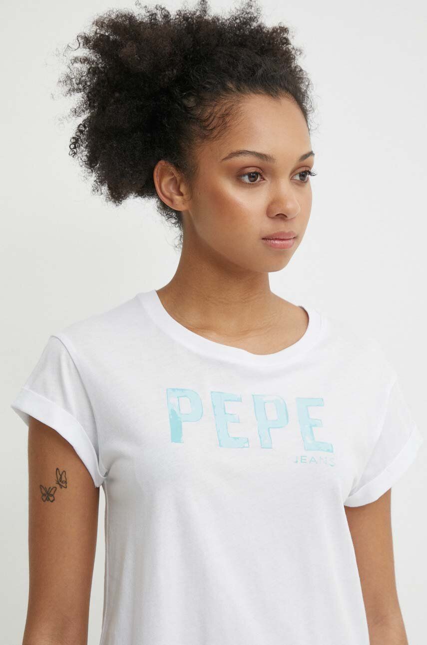 Pepe Jeans tricou din bumbac JANET femei, culoarea alb, PL505836