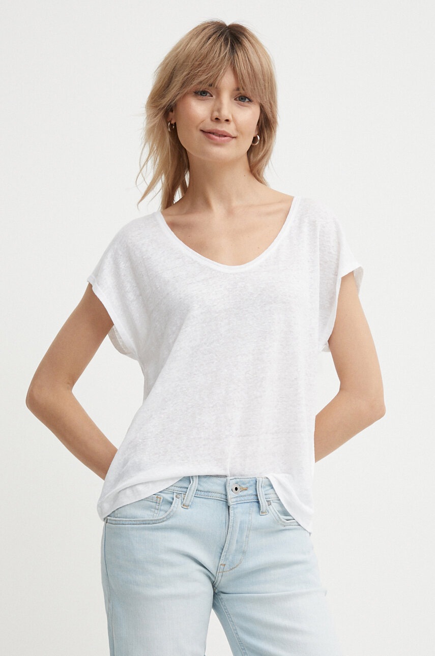 

Ленена тениска Pepe Jeans LOTTIE в зелено с принт PM509384 PL702139, Бял