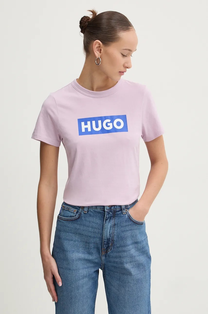 

Памучна тениска Hugo Blue в розово, Розов