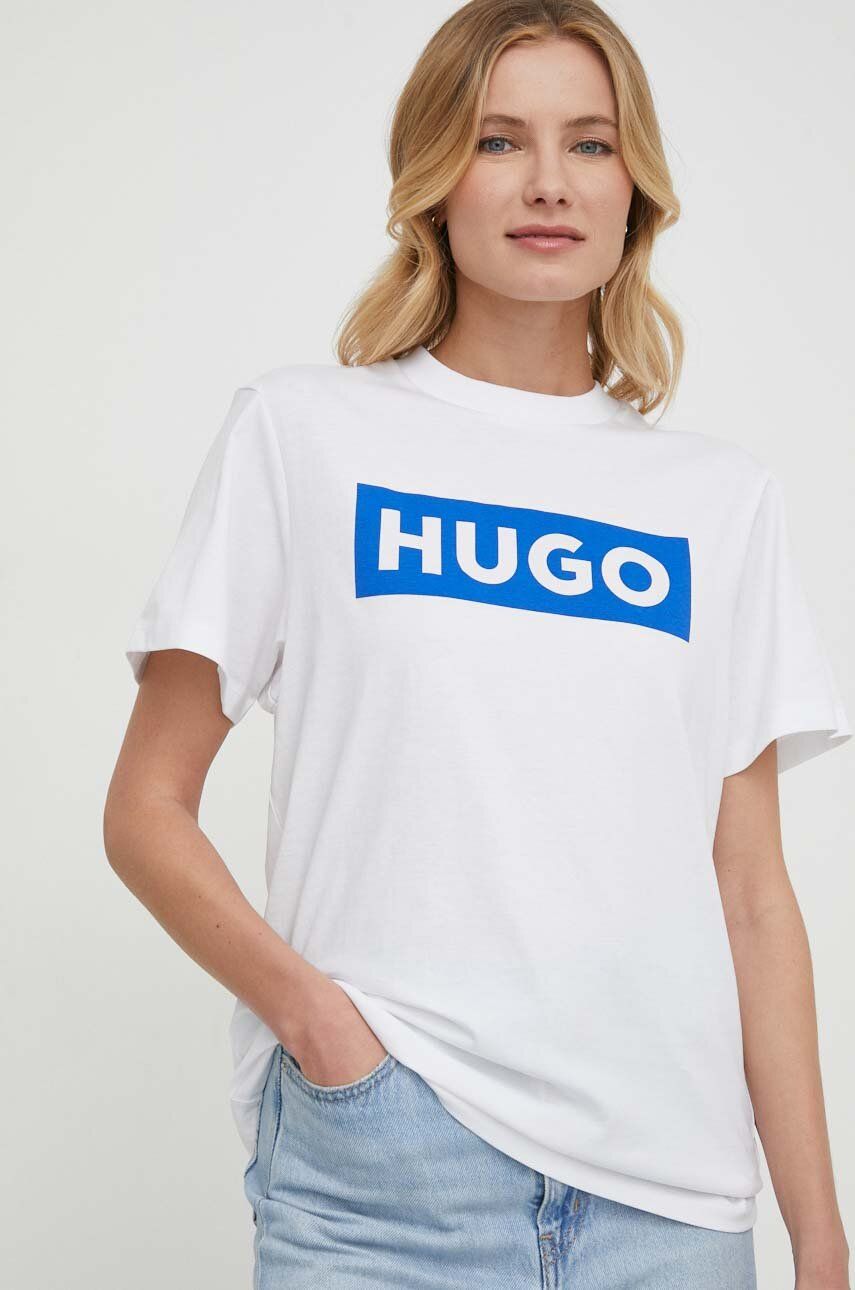 Hugo Blue tricou din bumbac femei, culoarea alb - Shoppu.ro