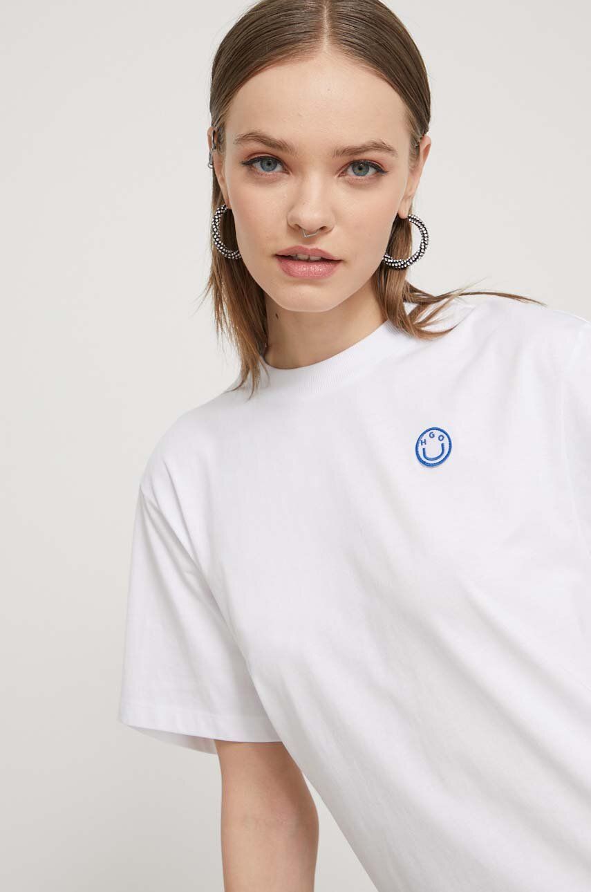 Hugo Blue tricou din bumbac femei, culoarea alb - Shoppu.ro