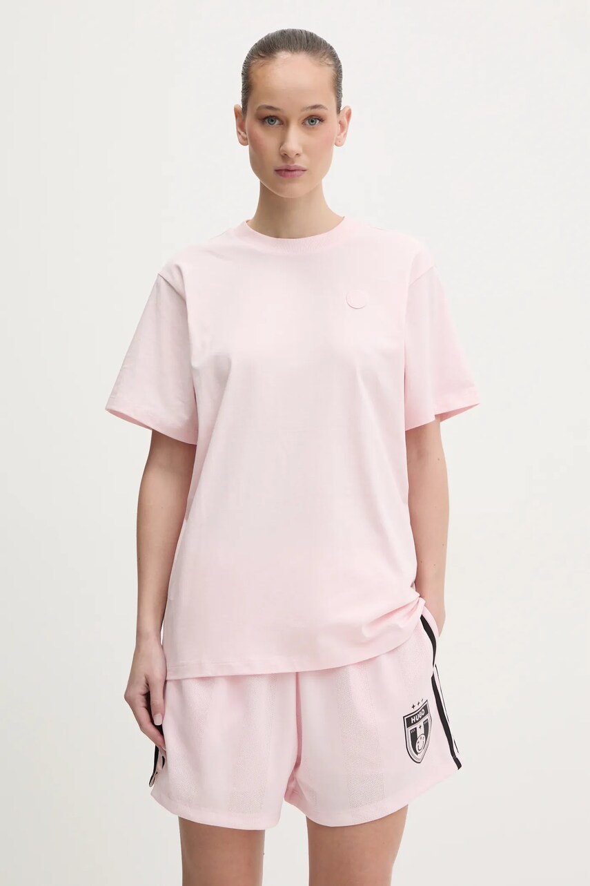Hugo Blue tricou din bumbac femei, culoarea roz, 50518139