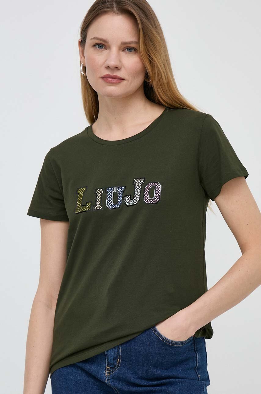

Памучна тениска Liu Jo в зелено, Зелен