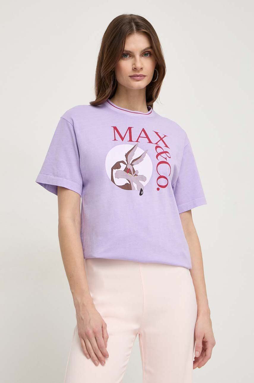 MAX&Co. tricou din bumbac x CHUFY femei, culoarea violet