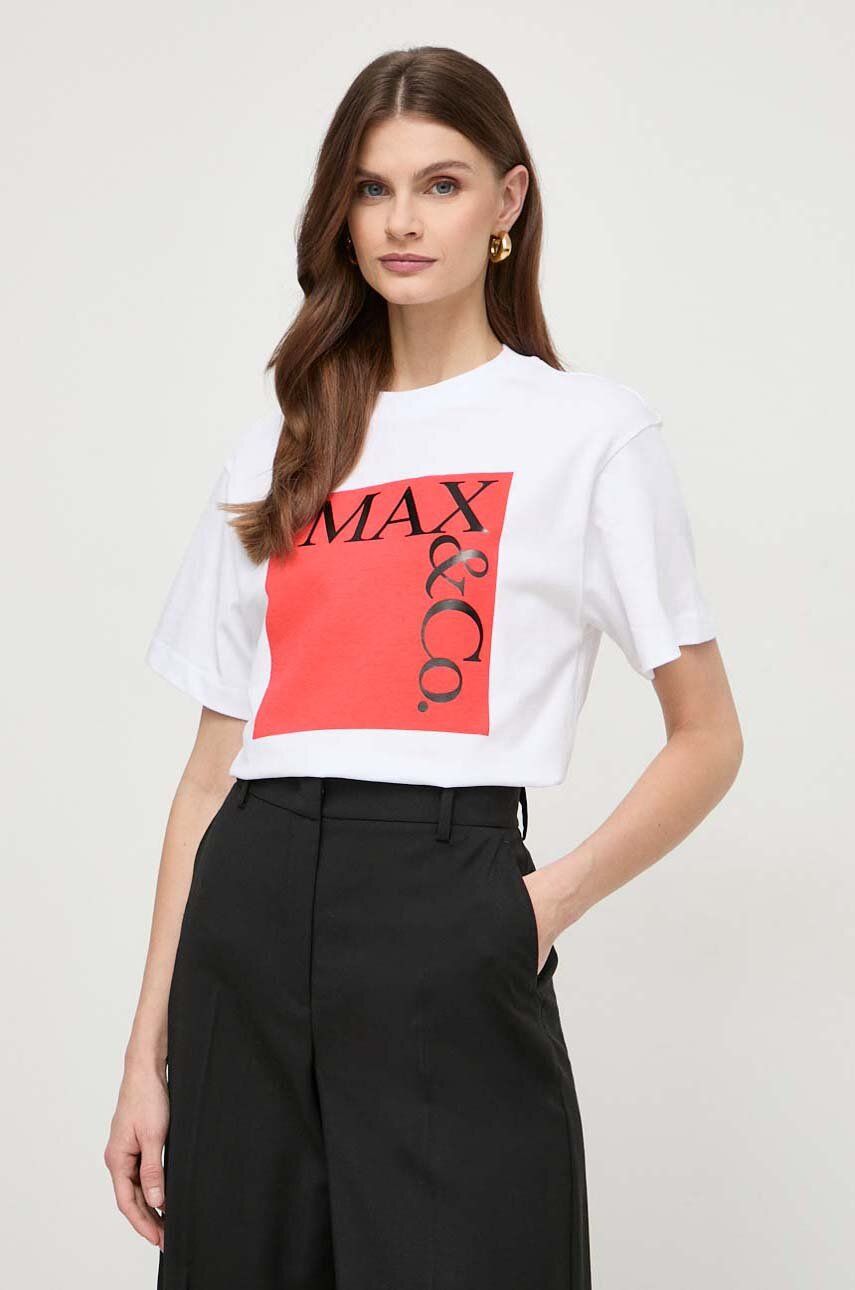 MAX&Co. tricou din bumbac x CHUFY femei, culoarea alb 2418970000000