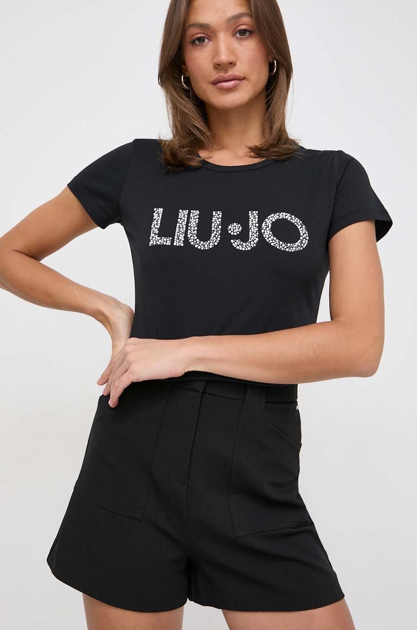

Памучна тениска Liu Jo в черно, Черен