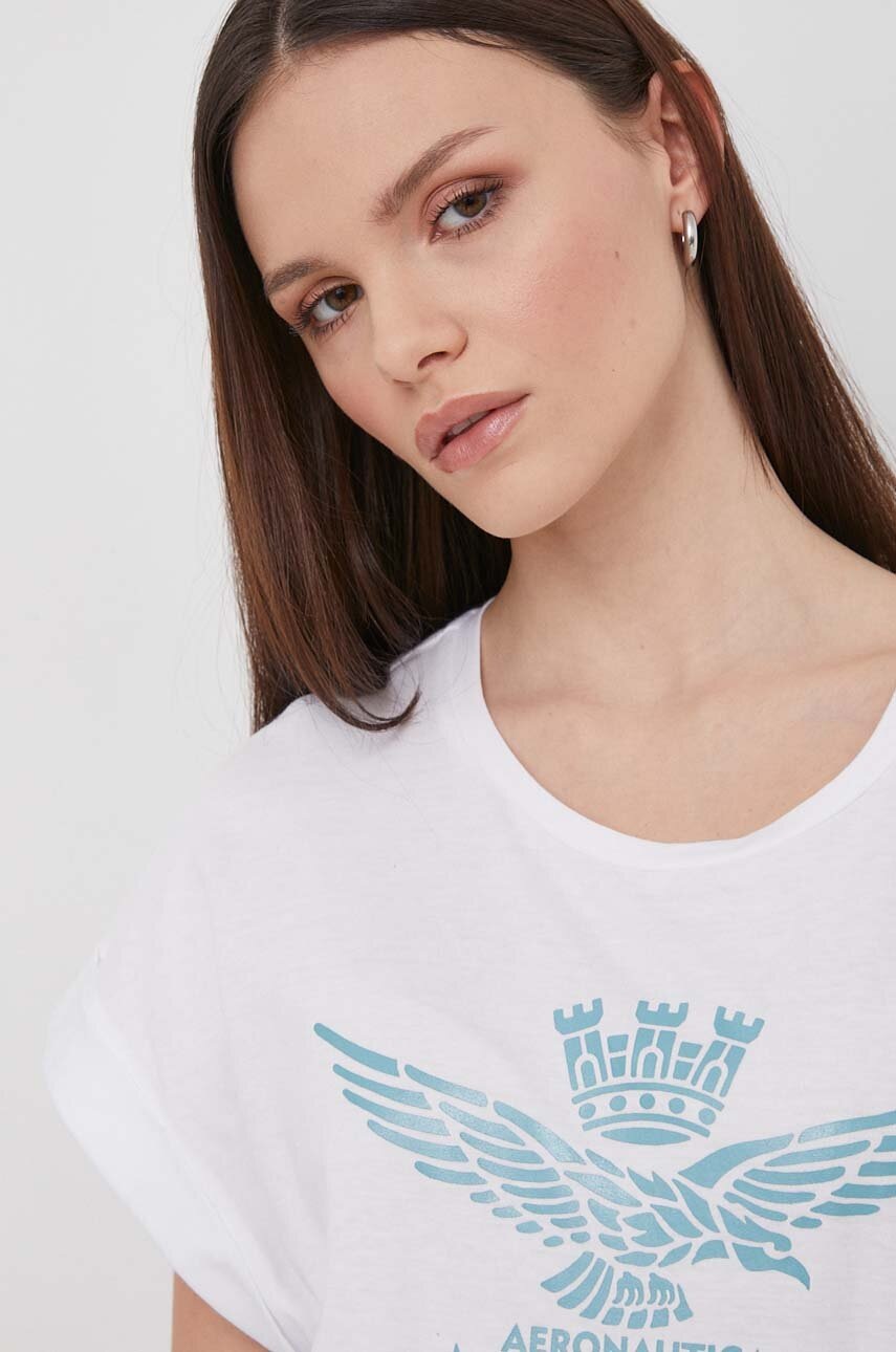 Βαμβακερό μπλουζάκι Aeronautica Militare γυναικεία, χρώμα: άσπρο TS2247DJ638 φωτογραφία