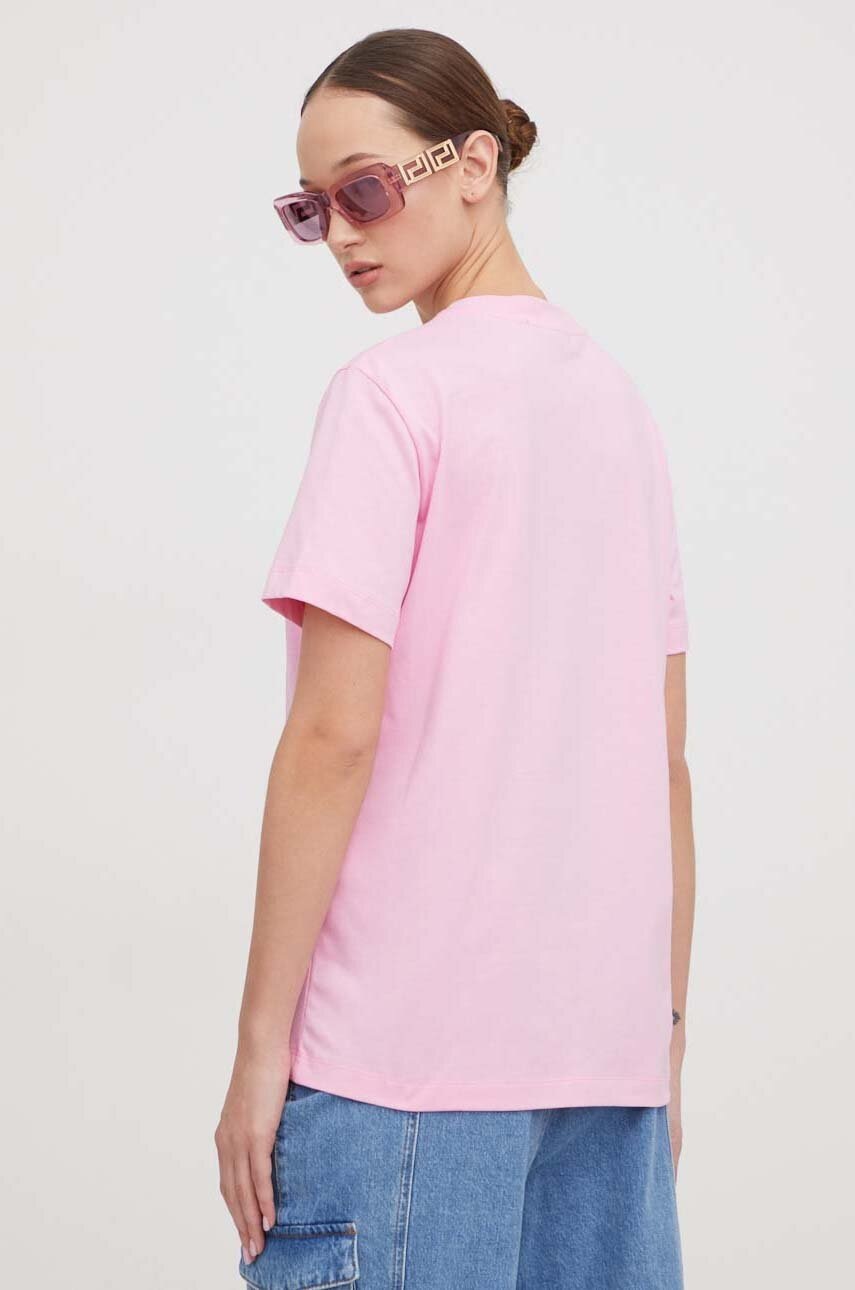 MSGM Tricou Din Bumbac Femei, Culoarea Roz