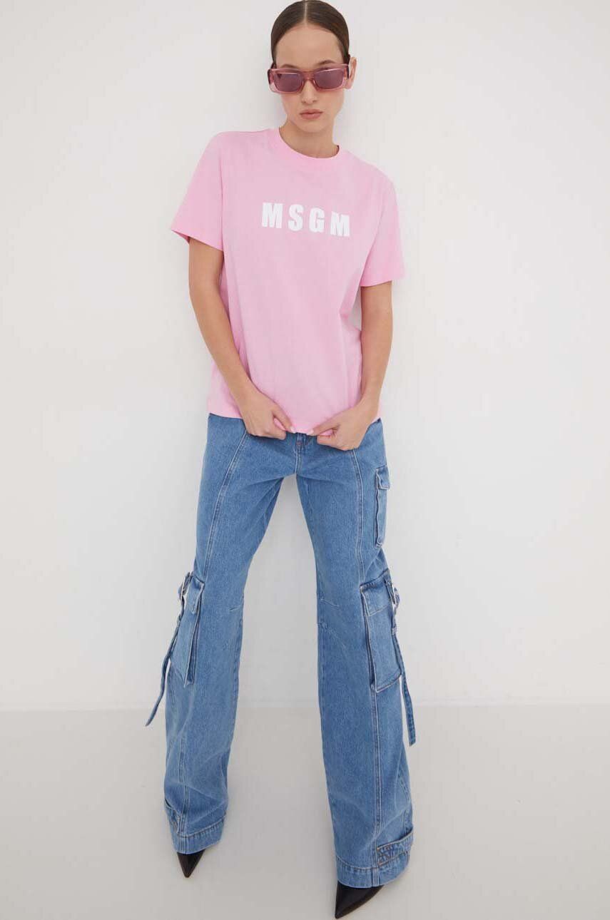 Bavlnené tričko MSGM dámsky, ružová farba