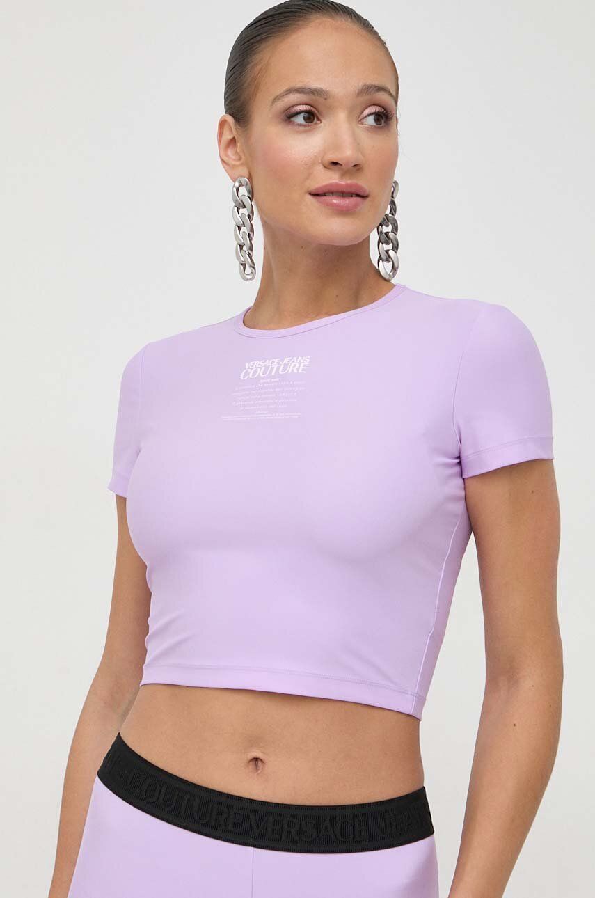 Levně Tričko Versace Jeans Couture fialová barva, 76HAH602 J0128