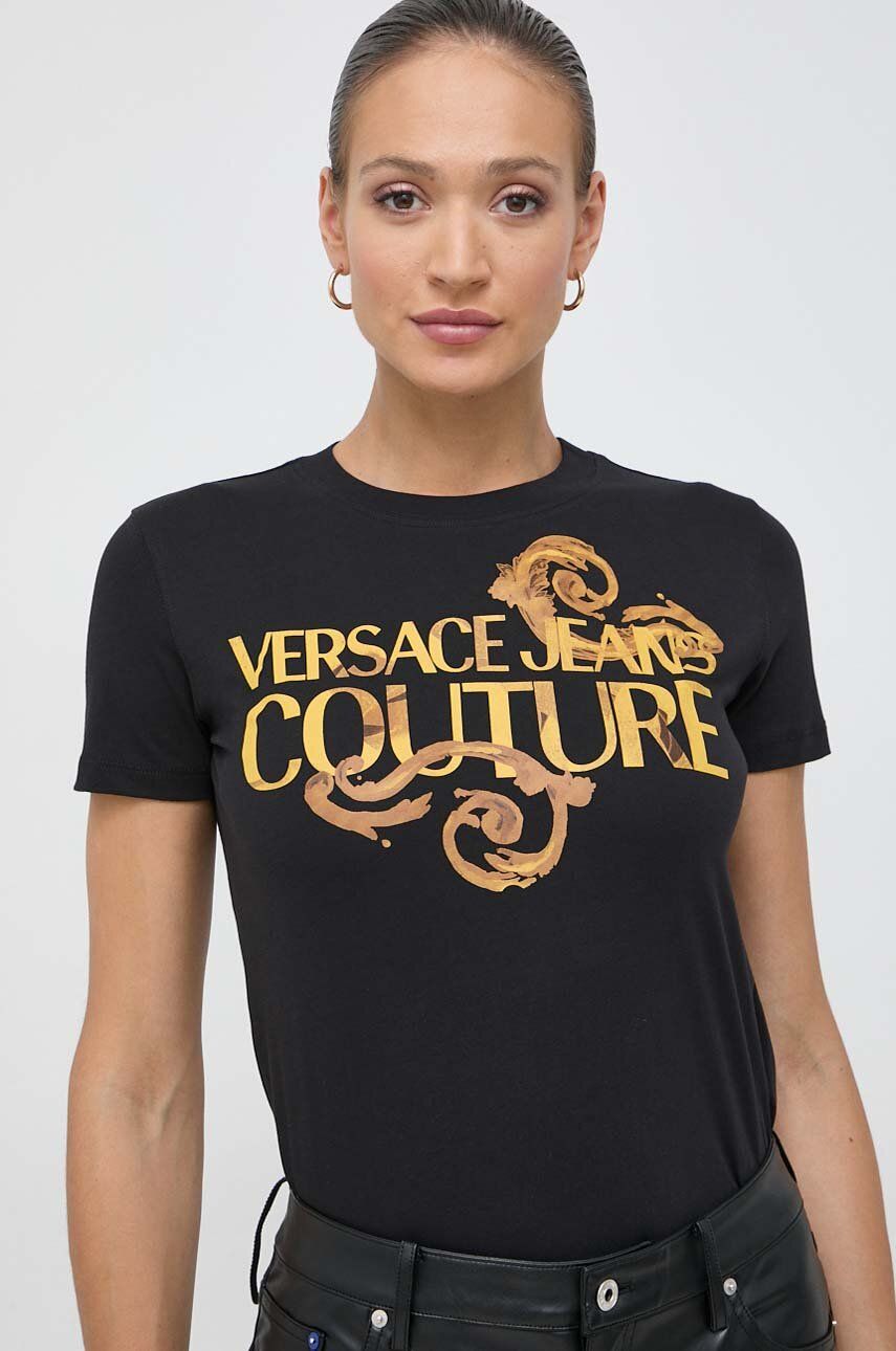 Levně Bavlněné tričko Versace Jeans Couture černá barva, 76HAHG00 CJ00G