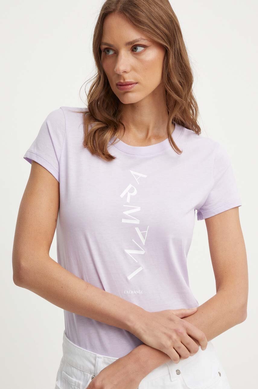 Armani Exchange tricou din bumbac femei, culoarea violet