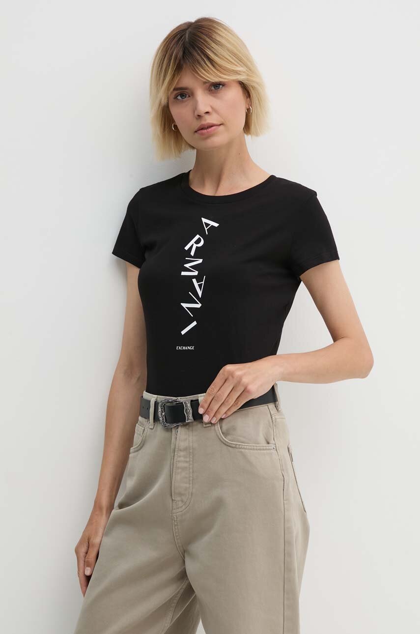 

Памучна тениска Armani Exchange в черно, Черен
