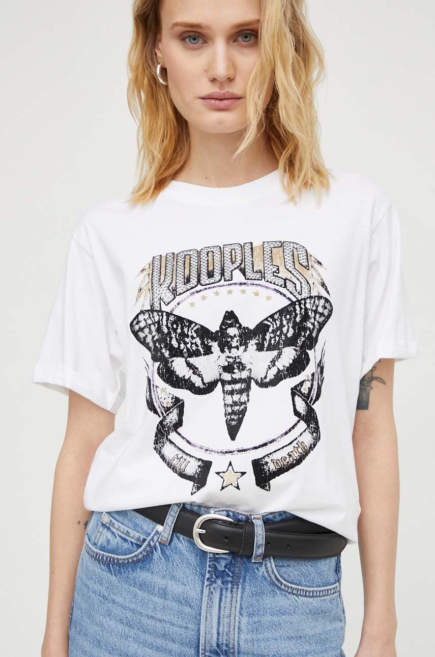 The Kooples tricou din bumbac femei, culoarea alb