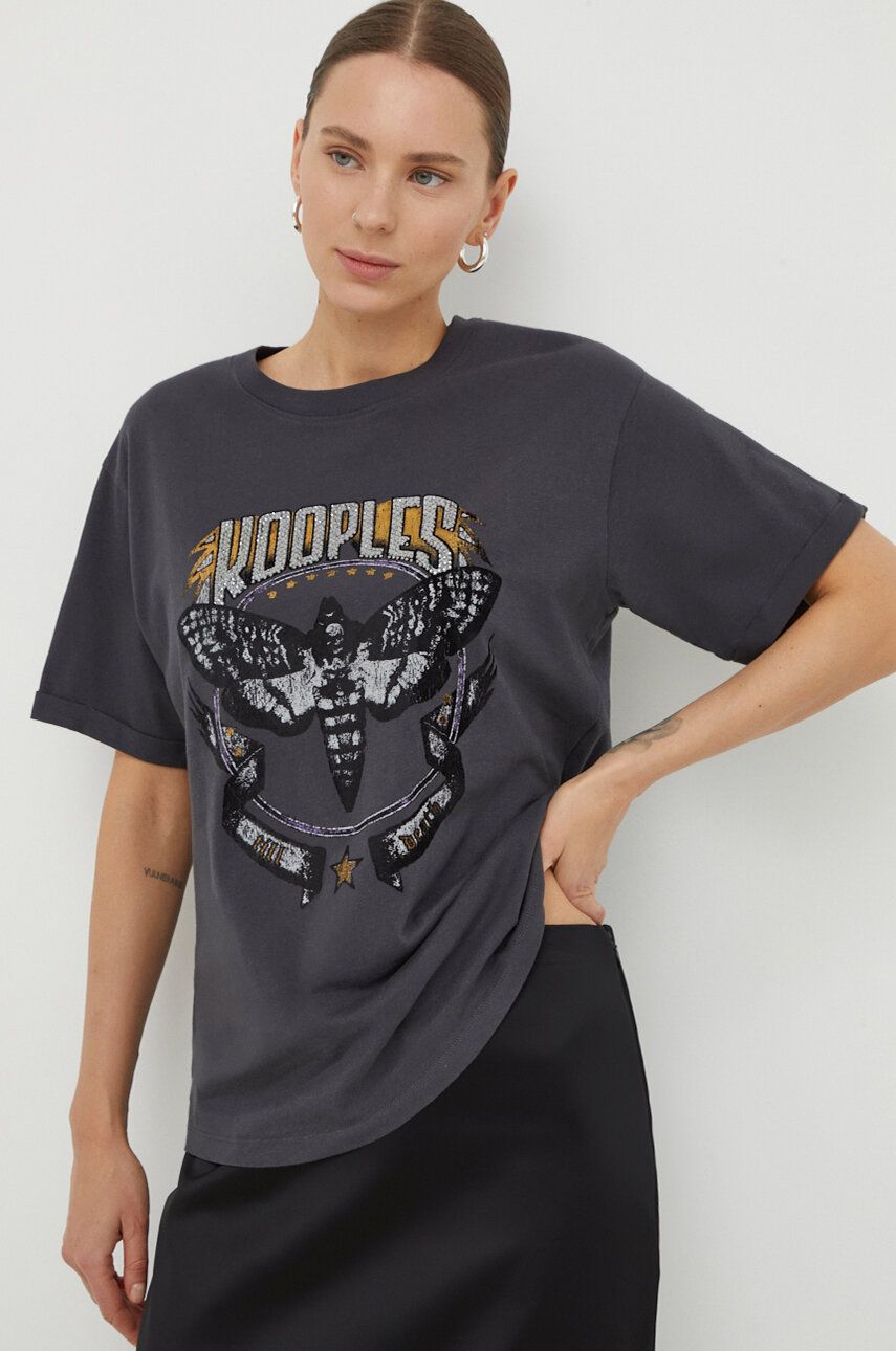 The Kooples tricou din bumbac femei, culoarea gri