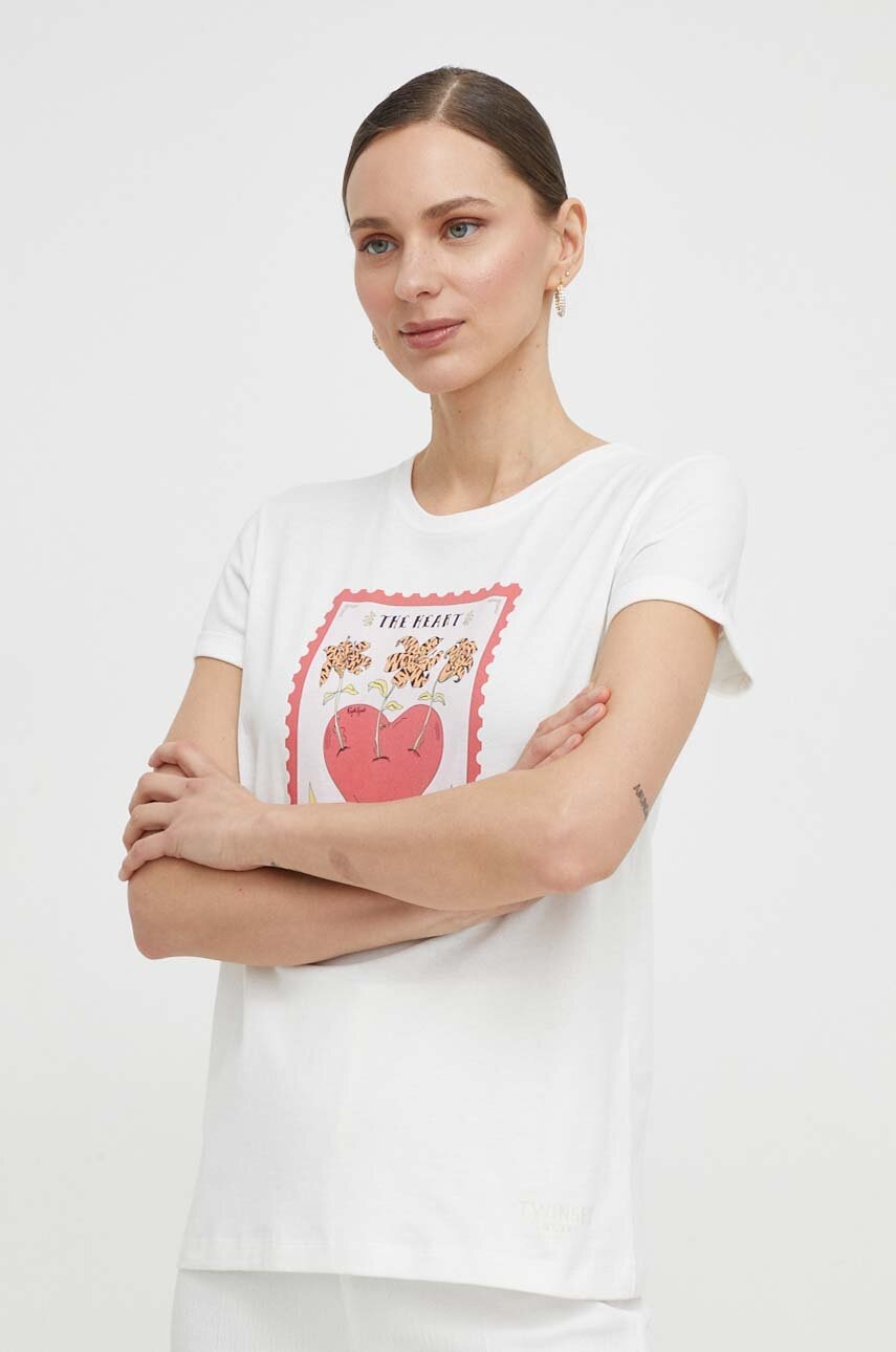 

Памучна тениска Twinset в бежово, Бежов