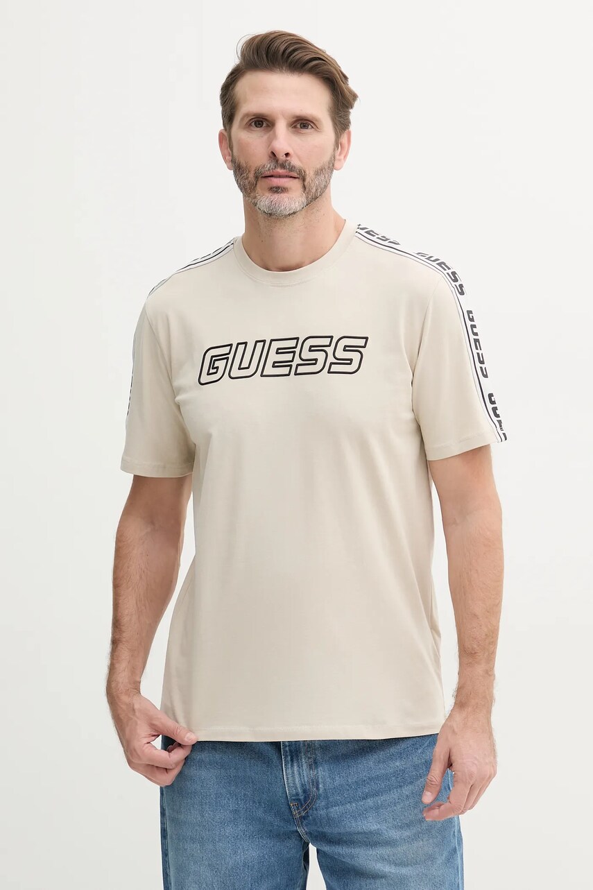 Levně Tričko Guess ARLO béžová barva, s aplikací, Z4GI18 J1314