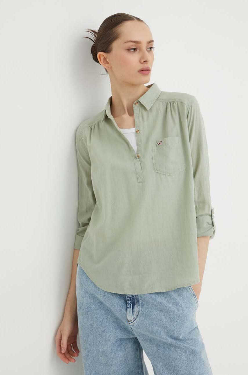 Hollister Co. bluza din bumbac culoarea verde, cu imprimeu