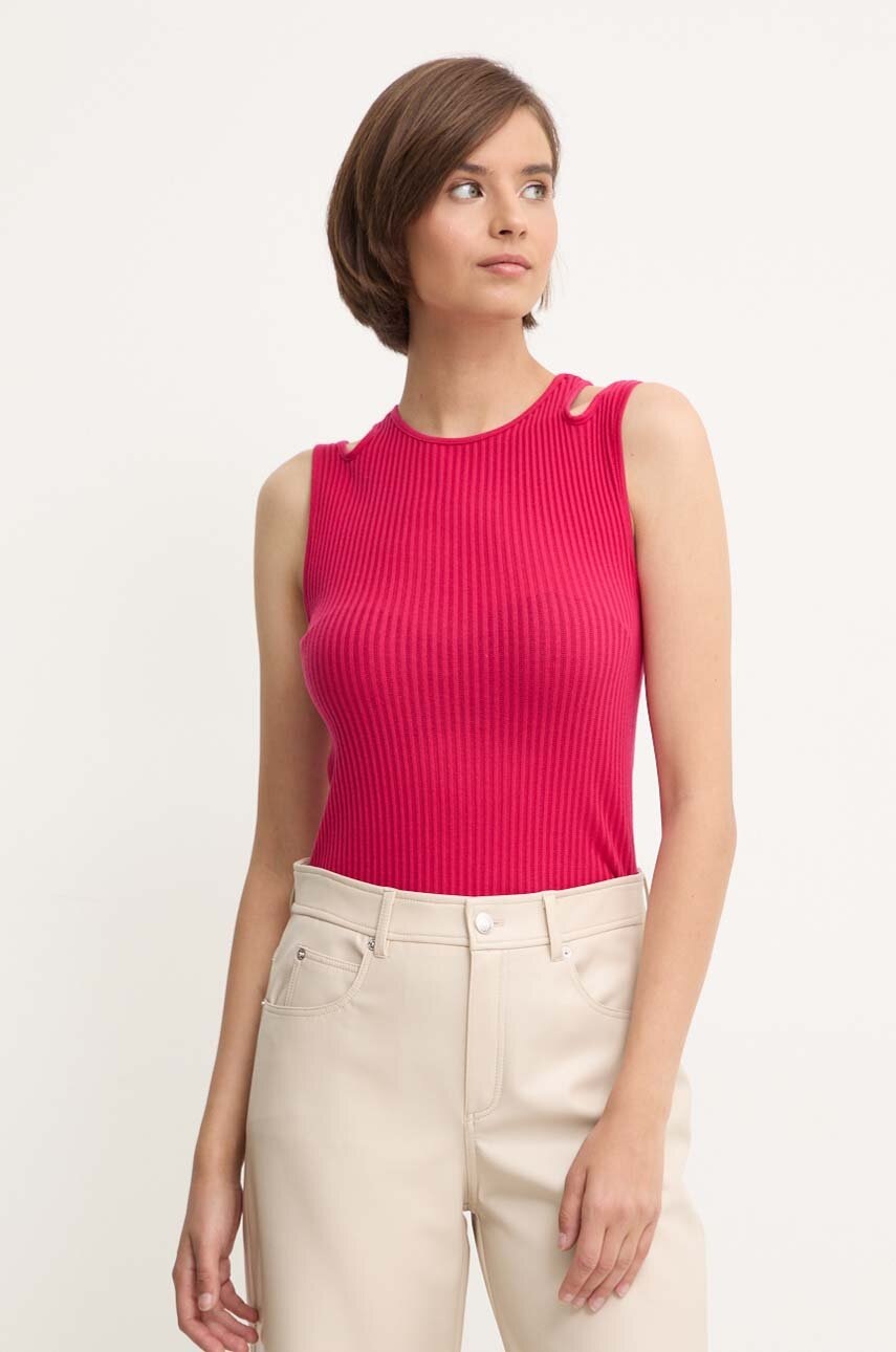 United Colors of Benetton top din bumbac culoarea roz