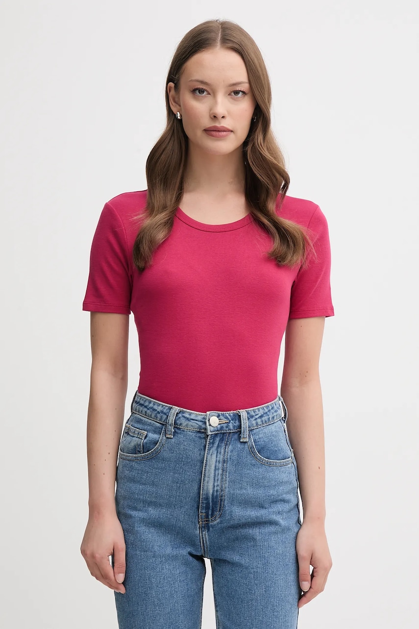 Levně Bavlněné tričko United Colors of Benetton dámské, fialová barva, 3GA2E16A0