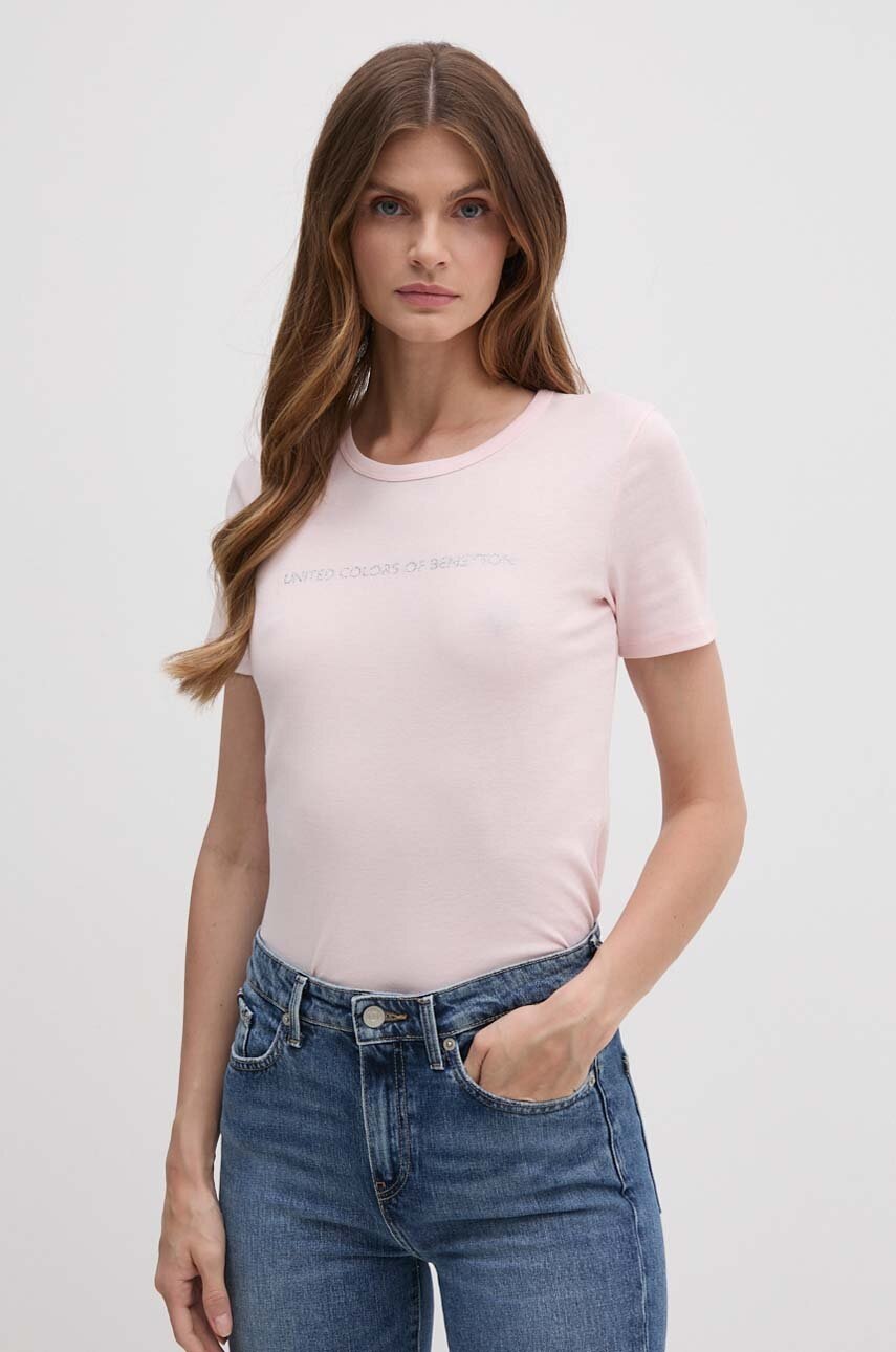 

Памучна тениска United Colors of Benetton в розово, Розов