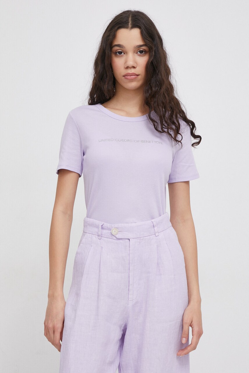 United Colors of Benetton tricou din bumbac femei, culoarea violet