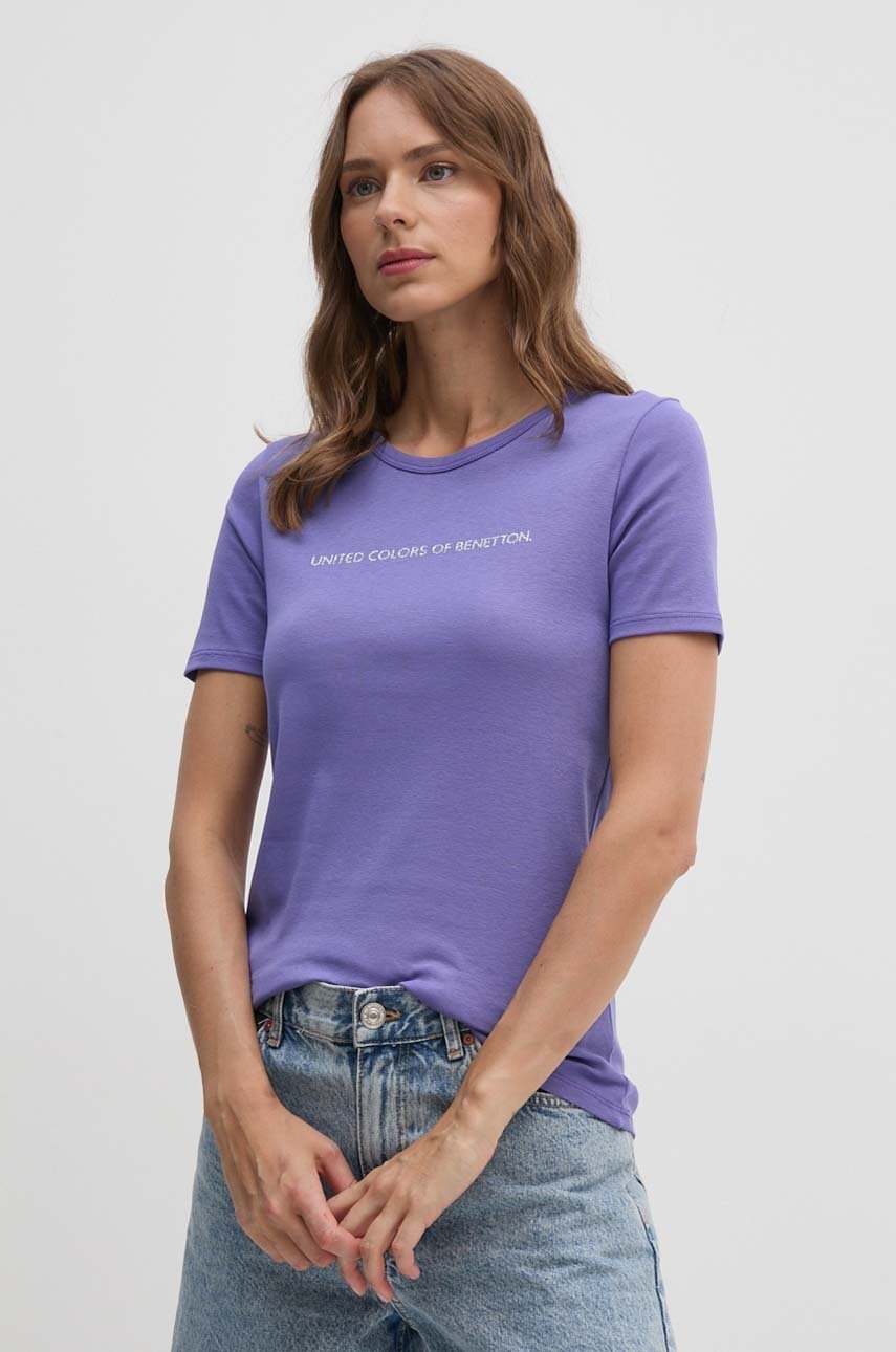 

Памучна тениска United Colors of Benetton в лилаво, Виолетов