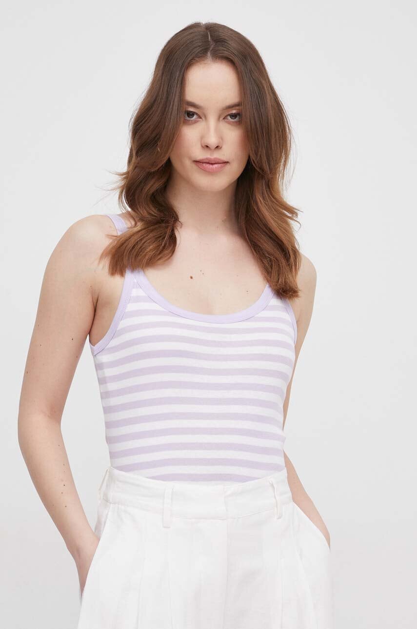 United Colors of Benetton top din bumbac culoarea violet