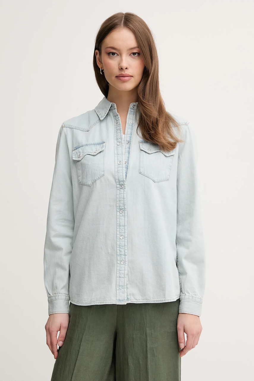 United Colors of Benetton camasa jeans femei, cu guler clasic, regular