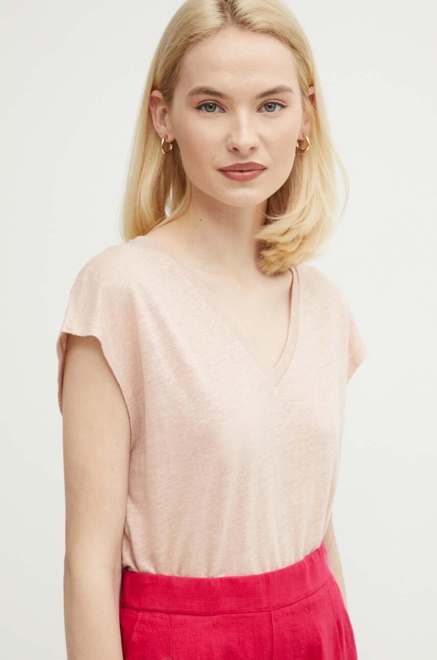 

Ленен топ United Colors of Benetton в розово, Розов